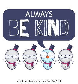 Illustration with cartoon snowman. Vector.