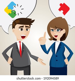 illustration of cartoon solve problem between businessman and businesswoman