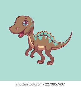 Illustration of a cartoon spinosaurus on colorful background