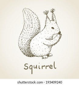 illustration of cartoon squirrel  on a beige background.