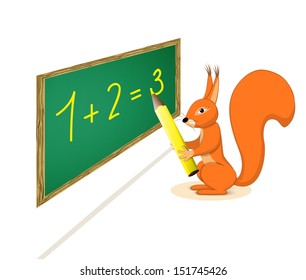illustration cartoon squirrel is writing with pencil-eps10
