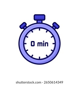 ilustração cartoon cronômetro sobre fundo branco de 0 minutos