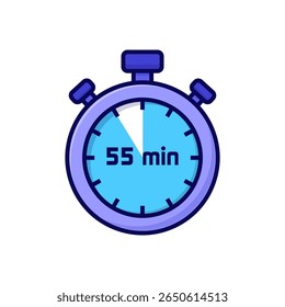 ilustração cartoon cronômetro sobre fundo branco de 55 minutos