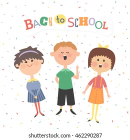 Illustration in cartoon style. Joyful children before school.