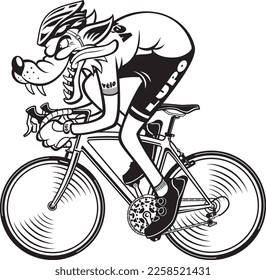 illustration of Cartoon style wolf riding racing bicycle