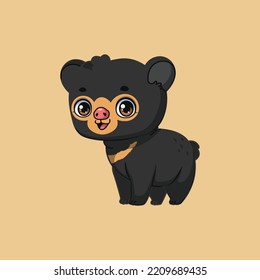 Illustration of a cartoon sun bear on colorful background