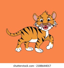 Illustration of cartoon tiger. Tiger cartoon. Outlined colorful illustration with line black stroke.