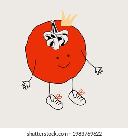 illustration with cartoon tomato, vector design for paper, fabric and other surfaces