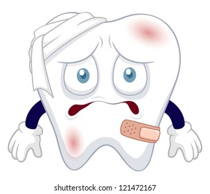 illustration of Cartoon tooth be injured