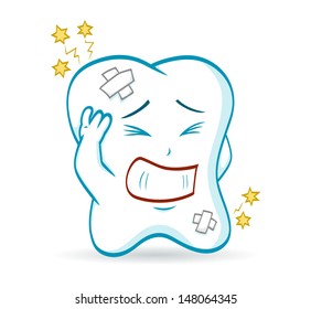 An illustration of a cartoon tooth, which has a toothache.