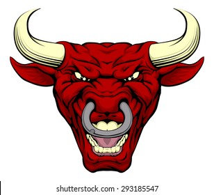 An illustration of a cartoon tough red bull character face