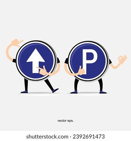 illustration of cartoon traffic signs, cartoon traffic signs with traffic symbols, road street signs for vehicles and traffic light, priority roads