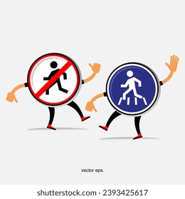 illustration of cartoon traffic signs, cartoon traffic signs with traffic symbols, road street signs for vehicles and traffic light, priority roads