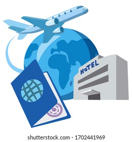 illustration of the cartoon travel around the world and hotel resort concept icon