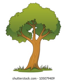 Illustration Of A Cartoon Tree On A Patch Of Grass. Eps 10 Vector.