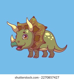 Illustration of a cartoon triceratops on colorful background