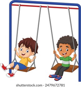 Illustration cartoon of two boys swinging