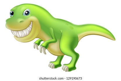 An illustration of a cartoon Tyrannosaurus Rex dinosaur character mascot