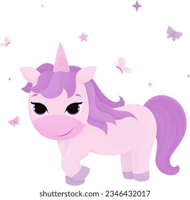 illustration of cartoon unicorn, cartoon drawing, vector animal