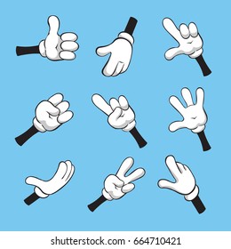 Illustration of cartoon various hands with different gestures