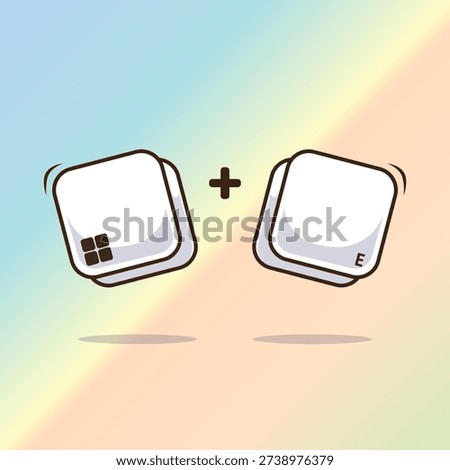 Illustration cartoon vector of computer keyboard combination shortcut windows plus E icon, button, symbol isolated on background. Technology