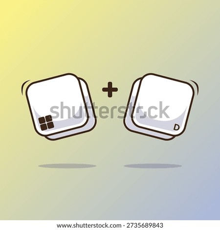 Illustration cartoon vector of cute keyboard combination windows plus D icon, button, symbol with simple style design concept technology. Computer Keyboard