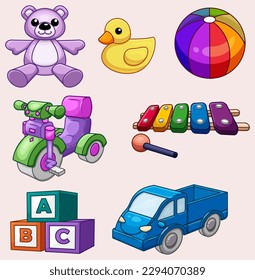 illustration cartoon vector ear duck ball xylophone car toys propt 