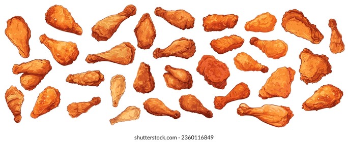 illustration cartoon vector of a fried chicken bundle set. isolated on a background. eps 10