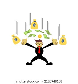 Illustration Cartoon Vector Graphic Bussines Man Get Profitable Like Money Rain Suitable For Any How To Make Money