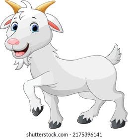 illustration cartoon vector of a silver cute goat, with full body close up taken from the side. cute animal concept template.