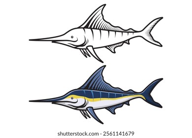 Illustration cartoon of a Vibrant Blue Marlin Fish