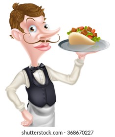 An Illustration of a Cartoon Waiter Butler