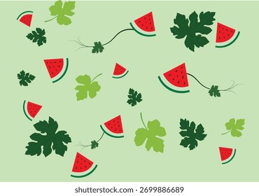 Illustration of a cartoon watermelon and triangular slices