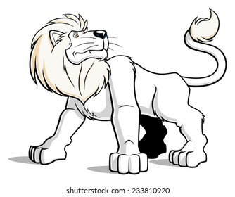 Illustration of cartoon white lion on white background.
