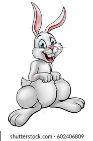 An illustration of a cartoon white rabbit or Easter Bunny