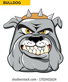 illustration cartoon of a wild and angry bulldog. Clipart isolated on withe