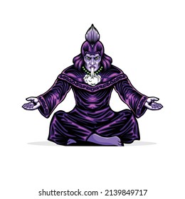illustration of cartoon witch reading a spell logo design vector template mascot