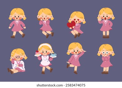 Illustration cartoon of woman various gestures illustration. Cute character cartoon, people, teenager, comic. Isolated flat illustrations. This illustration for icons, animation or digital decoration.