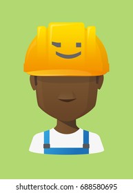 Illustration of a cartoon worker avatar with a working helmet and  a wink text face emoticon