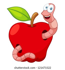 illustration of Cartoon Worm In Apple