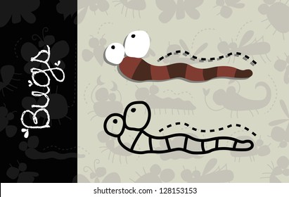 Illustration of cartoon Worm, vector silhouette
