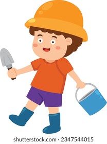 illustration cartoon young smiling boy gardener