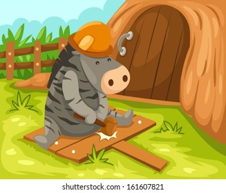 illustration of cartoon zebra working 
