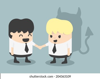  Illustration Cartoons concepts Businessman shaking hand with devil shadow 