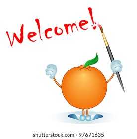 Illustration of cartoon's orange-artist with brush on a white background
