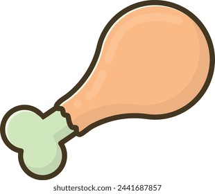 Ilustración de un palillo de pollo estilo caricatura, que muestra una piel marrón y crujiente y un extremo de hueso.