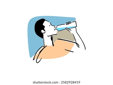 illustration of a cartoon-style flat design featuring a person drinking a glass of water. 