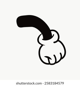 Illustration of a cartoon-style gloved hand, iconic and vintage. Black and white design, cartoon glove, simple and classic cartoon imagery. Line art illustration vector.black and white; illustration; 