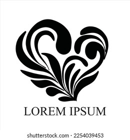 illustration of carved heart icon with the feel of hand, curved vector, butterfly shape. plants, leaves, beautiful flowers, love theme. Valentines, stickers and logos line art blackin white background