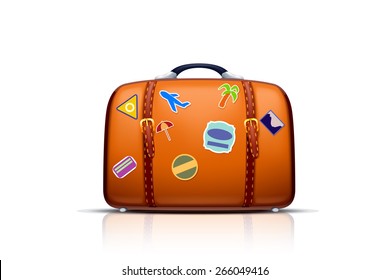 illustration of case with stickers on white background with light reflection